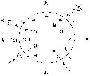 图3.6 木(甲木)气周流地支状态