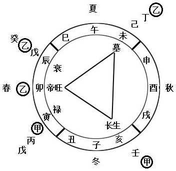 图2.3　天干甲乙在地支中的“根”